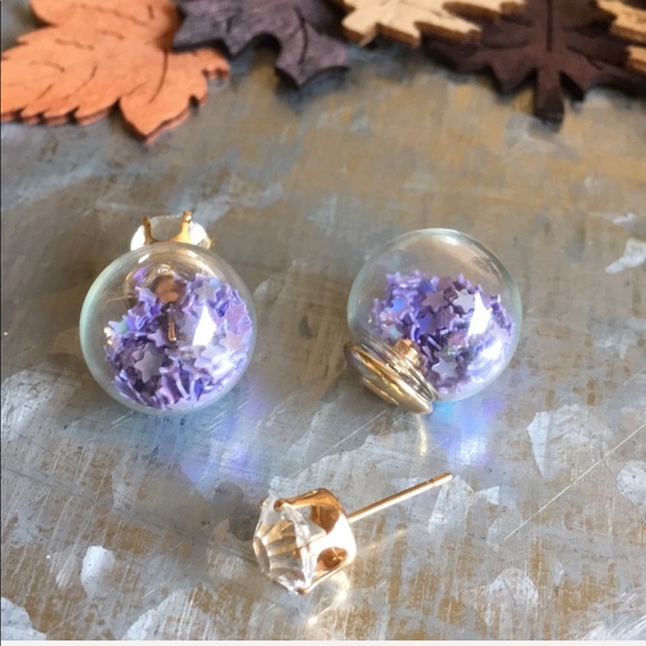 Purple Star Confetti Double Stud Earrings - Picture 3 of 5